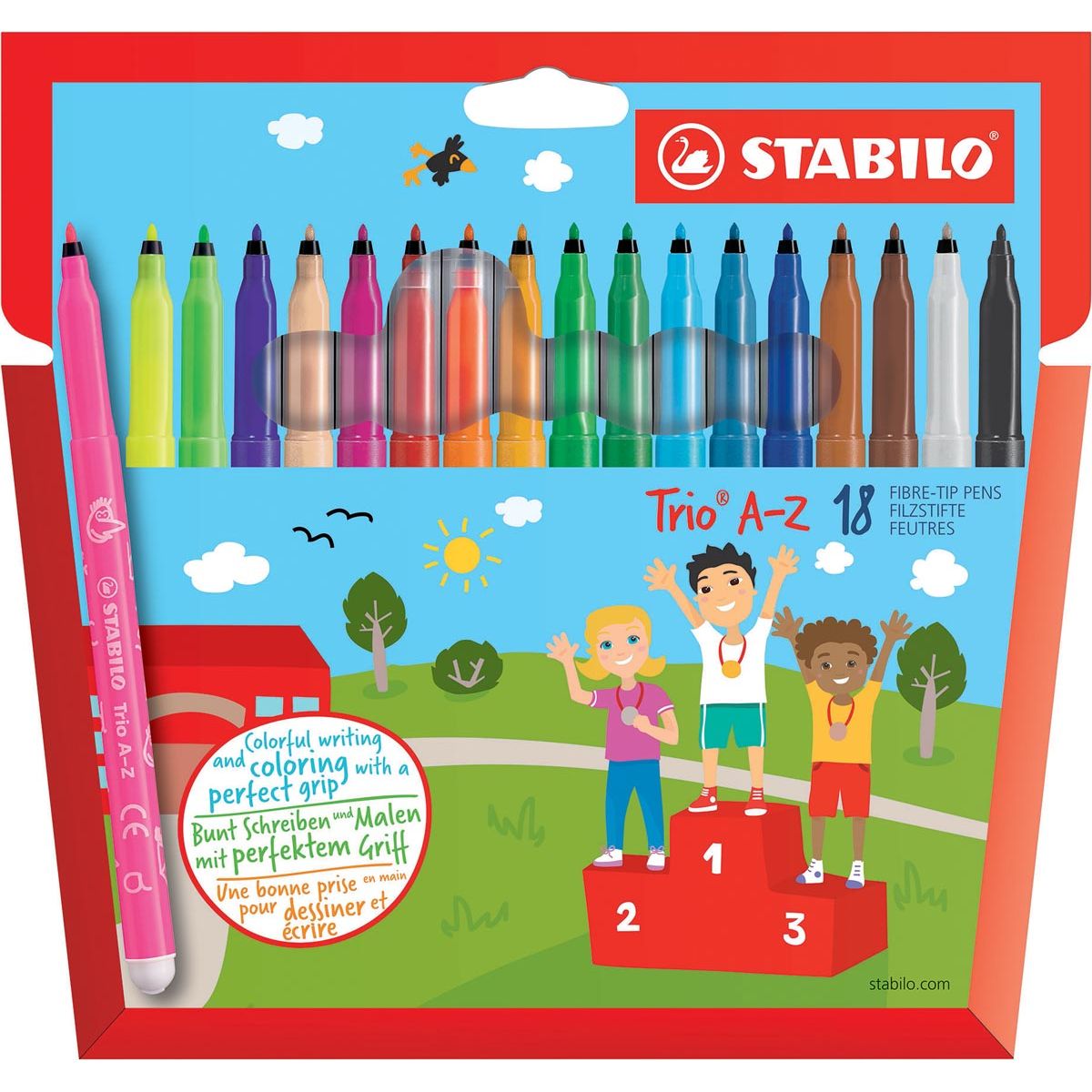 STABILO - Trio A-Z viltstift, etui van 18 stuks in geassorteerde kleuren