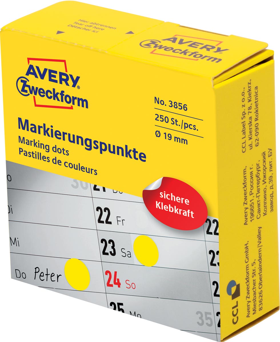Avery Zweckform - points de marquage, diamètre 19 mm, rouleau de 250 pièces, jaune