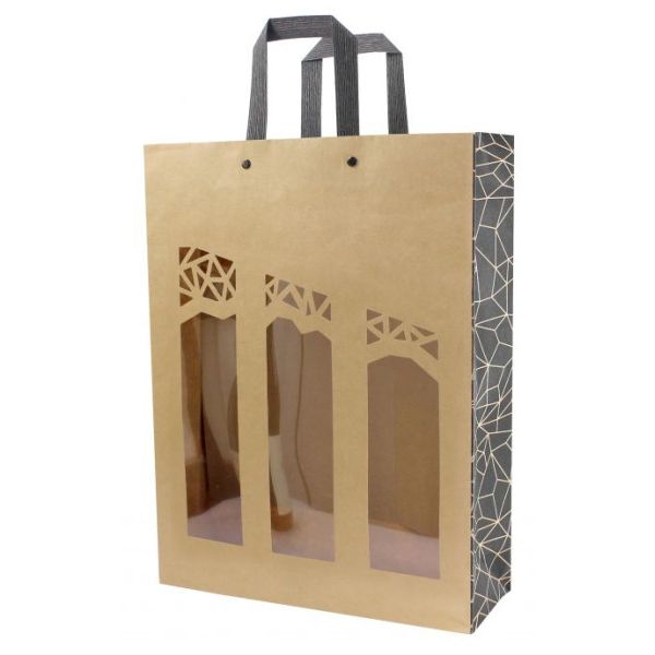 Timmers - Sachet bouteille de vin 3 bouteilles 285+95x385mm Authentique (10 pièces)
