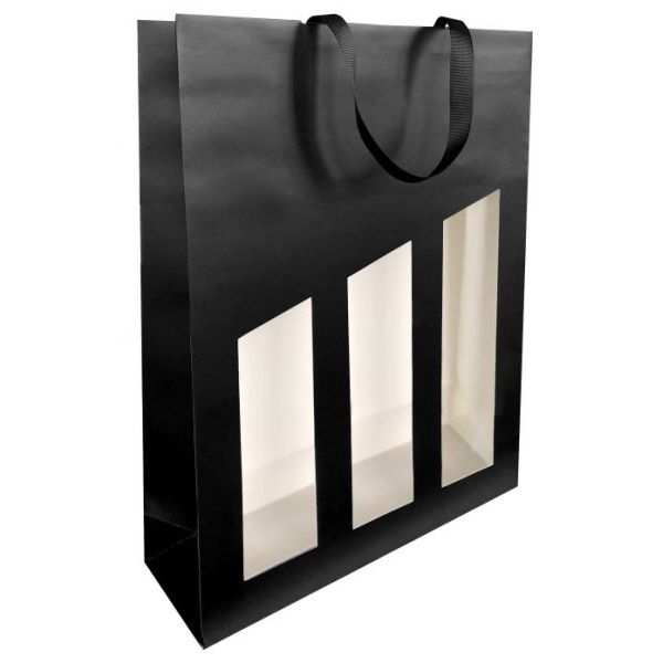 Séduction - Sac bouteille de vin 3 bouteilles 19x9,5X38,5cm noir enduit avec fenêtre 10 pièces