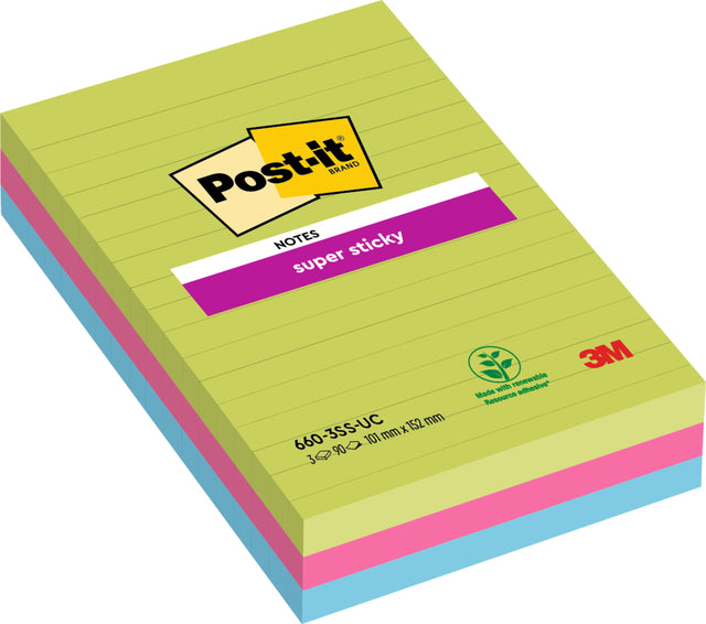 Post-it - Bloc mémo 660 super collant 102x152mm cul