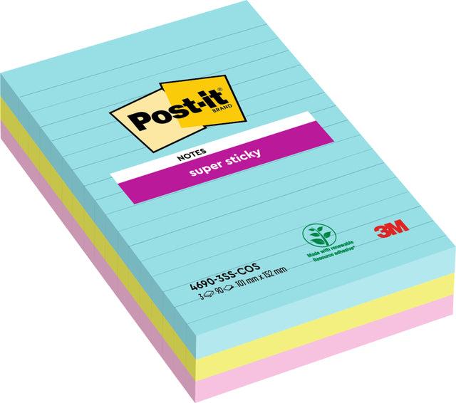 Post-it - Bloc mémo 4690 super collant 101x152mm cosm