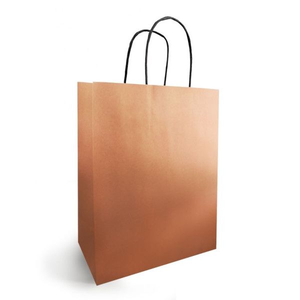 Sac en papier avec cordon 18x08x22cm Cuivre rose/noir (50 pièces)