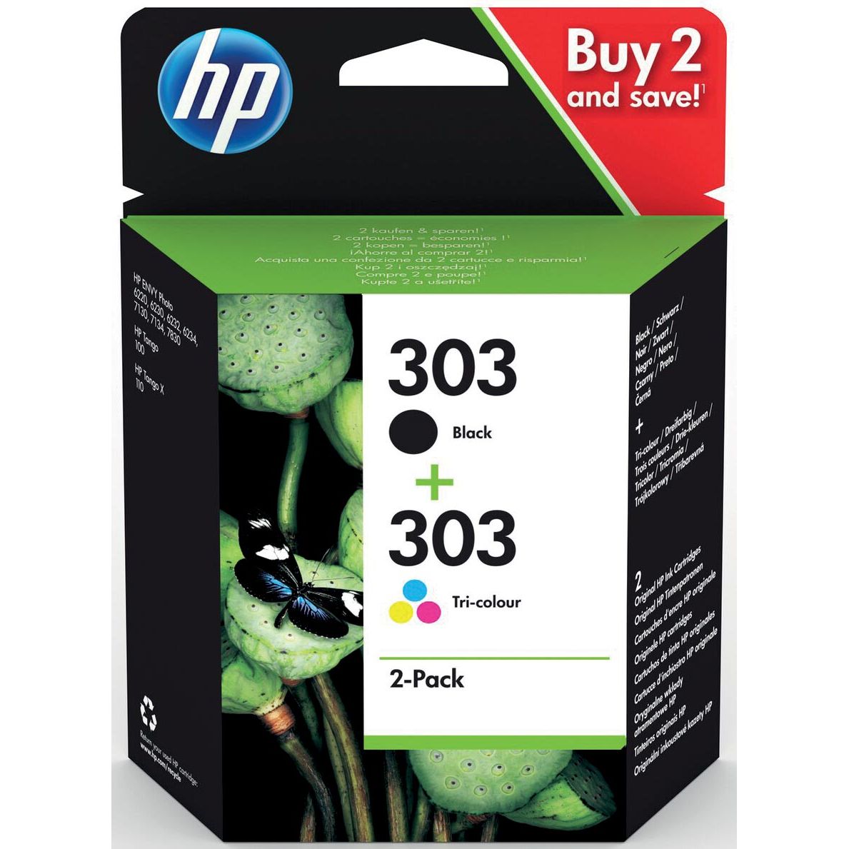 HP - inktcartridge 303, 165-200 pagina's, OEM 3YM92AE, 1 x zwart en 1 x 3 kleuren