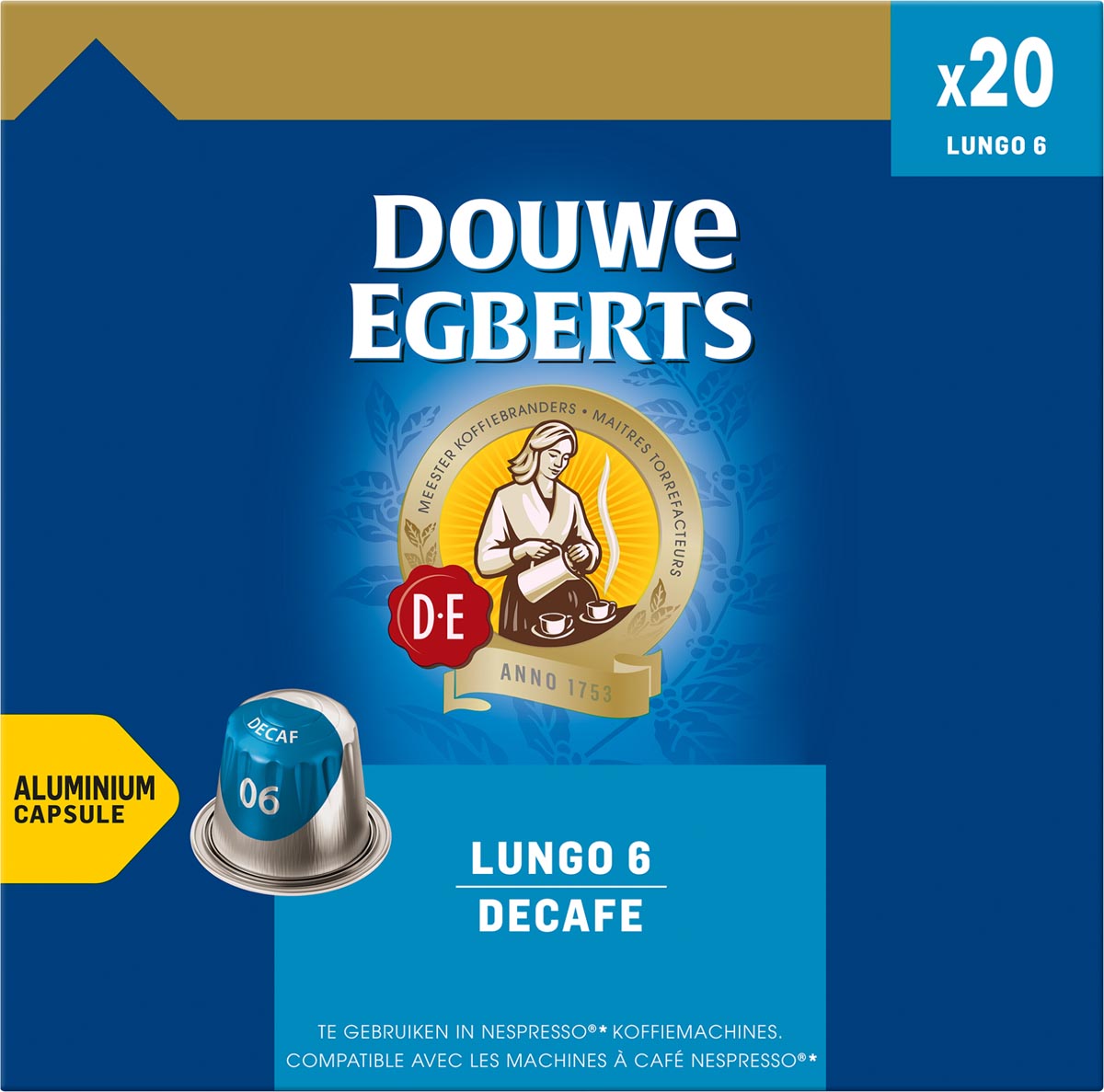 Douwe Egberts - Capsules de café Lungo Decaf, paquet de 20