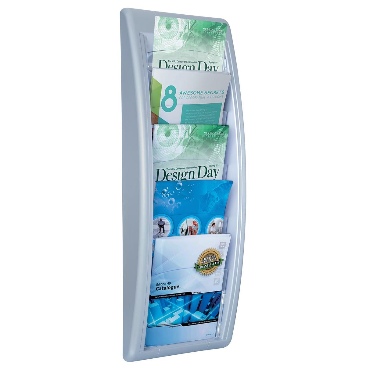 Paperflow - porte-brochures mural argent