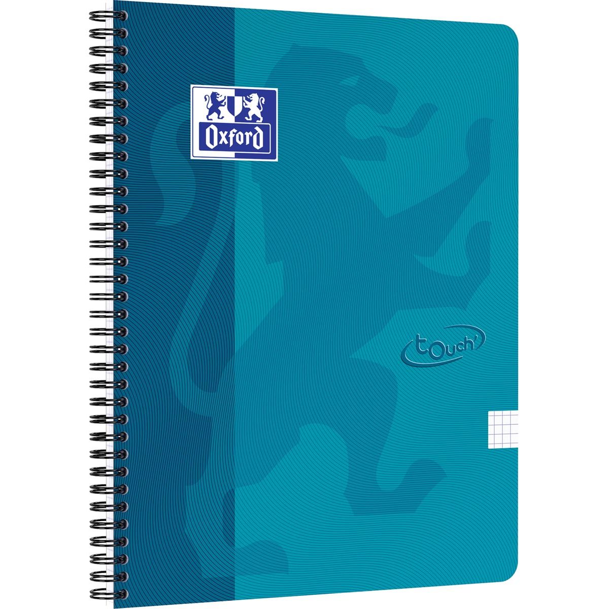 Oxford - School Touch spiraalblok, ft A4, 140 bladzijden, geruit 5 mm, blauw (aqua)