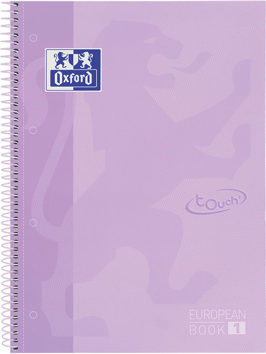 Oxford - School Touch Peabook-Spiralblock, ft A4+, 160 Seiten, kariert 5 mm, Pastellviolett