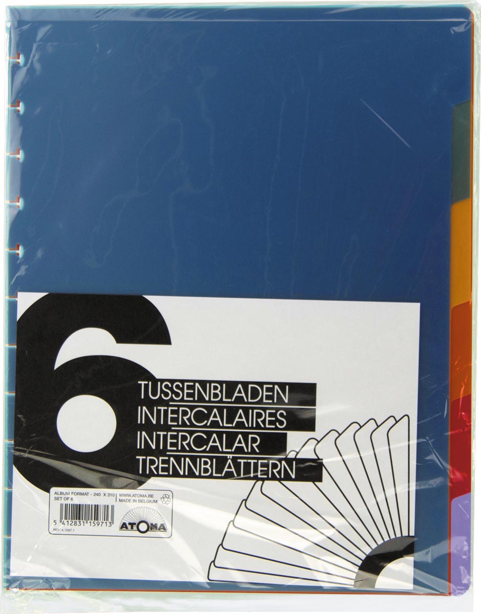 Atoma - Tabs, für A4+ Notizbücher, aus PP, Set à 6 Stück, farblich sortiert