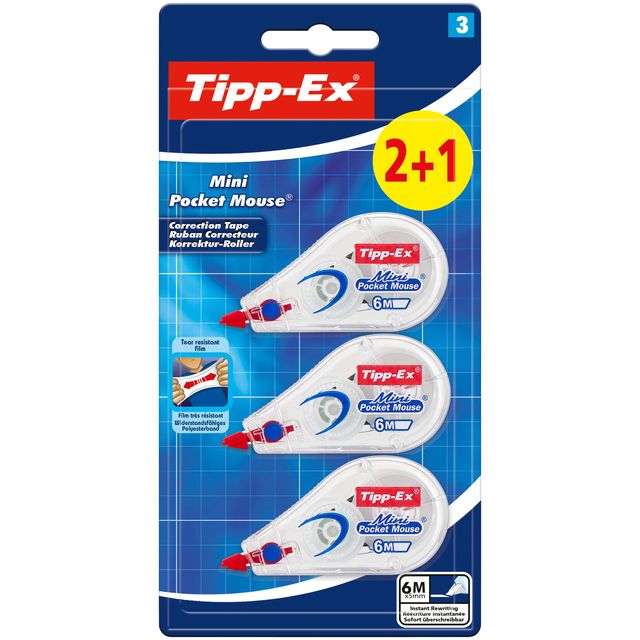 Tipp-ex - Correctiee mini pocket mouse 5mmx6m blister 2+1 gratis