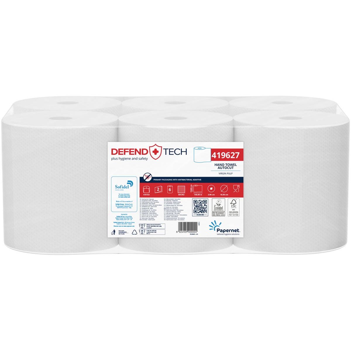 Papernet - handdoekrol, 2-laags, 140 meter, pak van 6 rollen