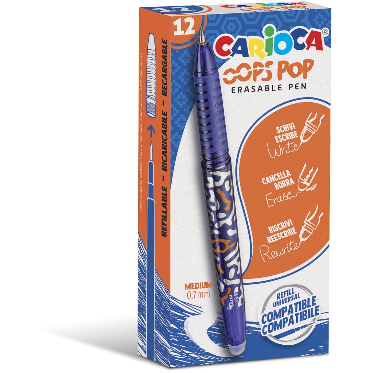 Carioca - roller gel Oops Pop, moyen, effaçable, boîte de 12 pièces, bleu