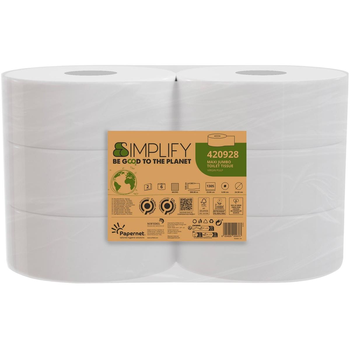Papernet - toiletpapier Simplify Maxi , 2-laags, 1305 vellen, pak van 6 rollen