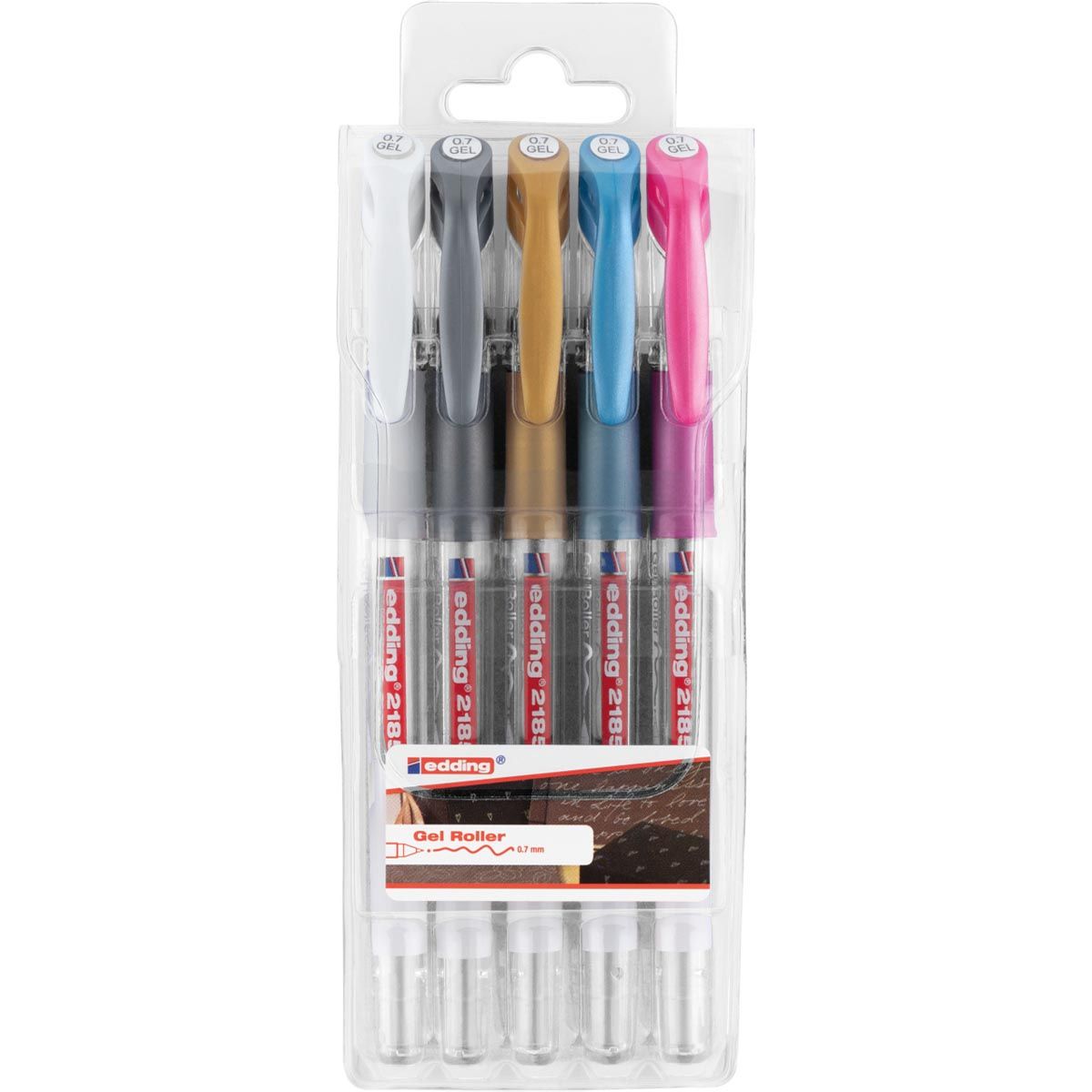 Edding - gelroller 2185, etui met 5 stuks in geassorteerde kleuren