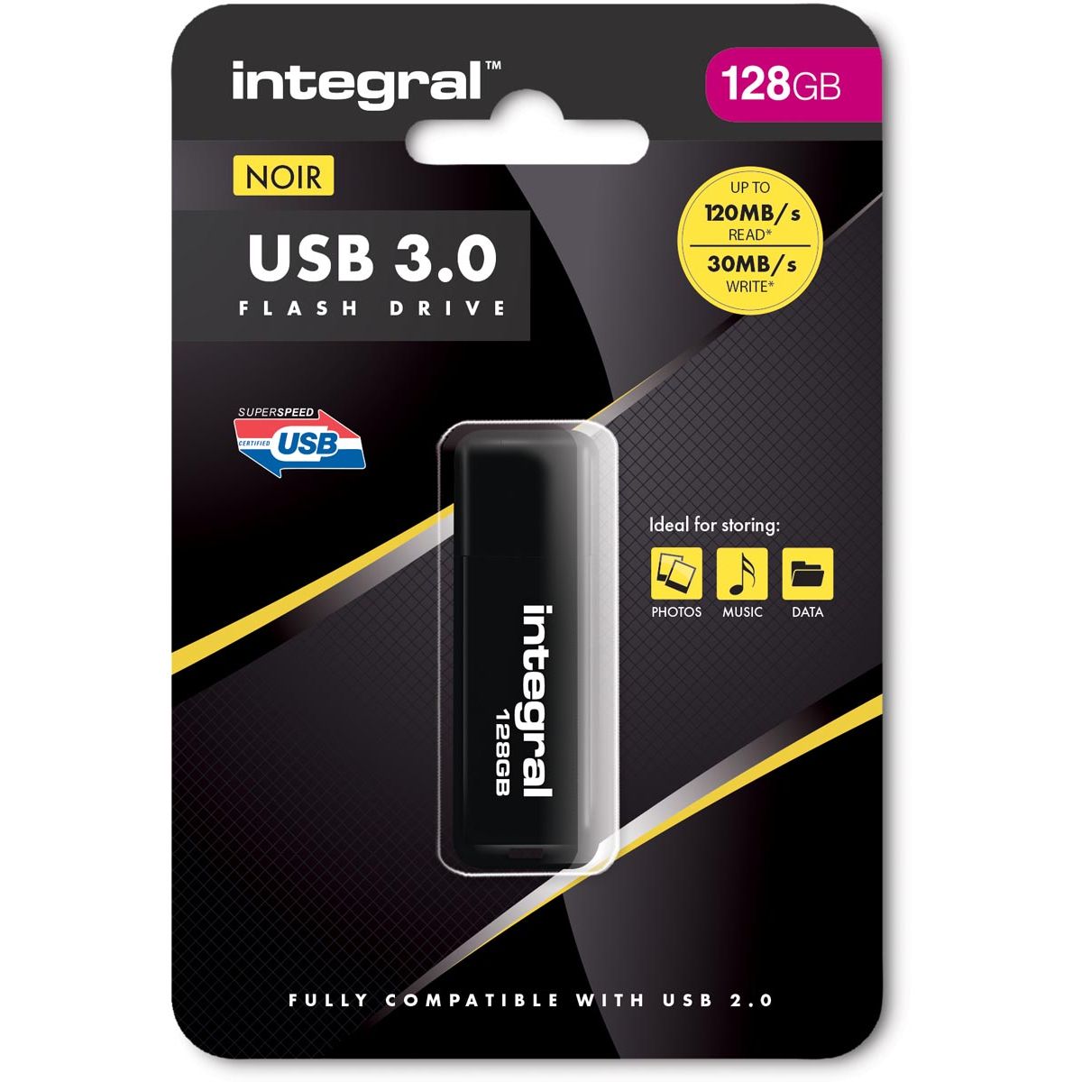 Integral - USB stick 3.0, 128 GB, zwart