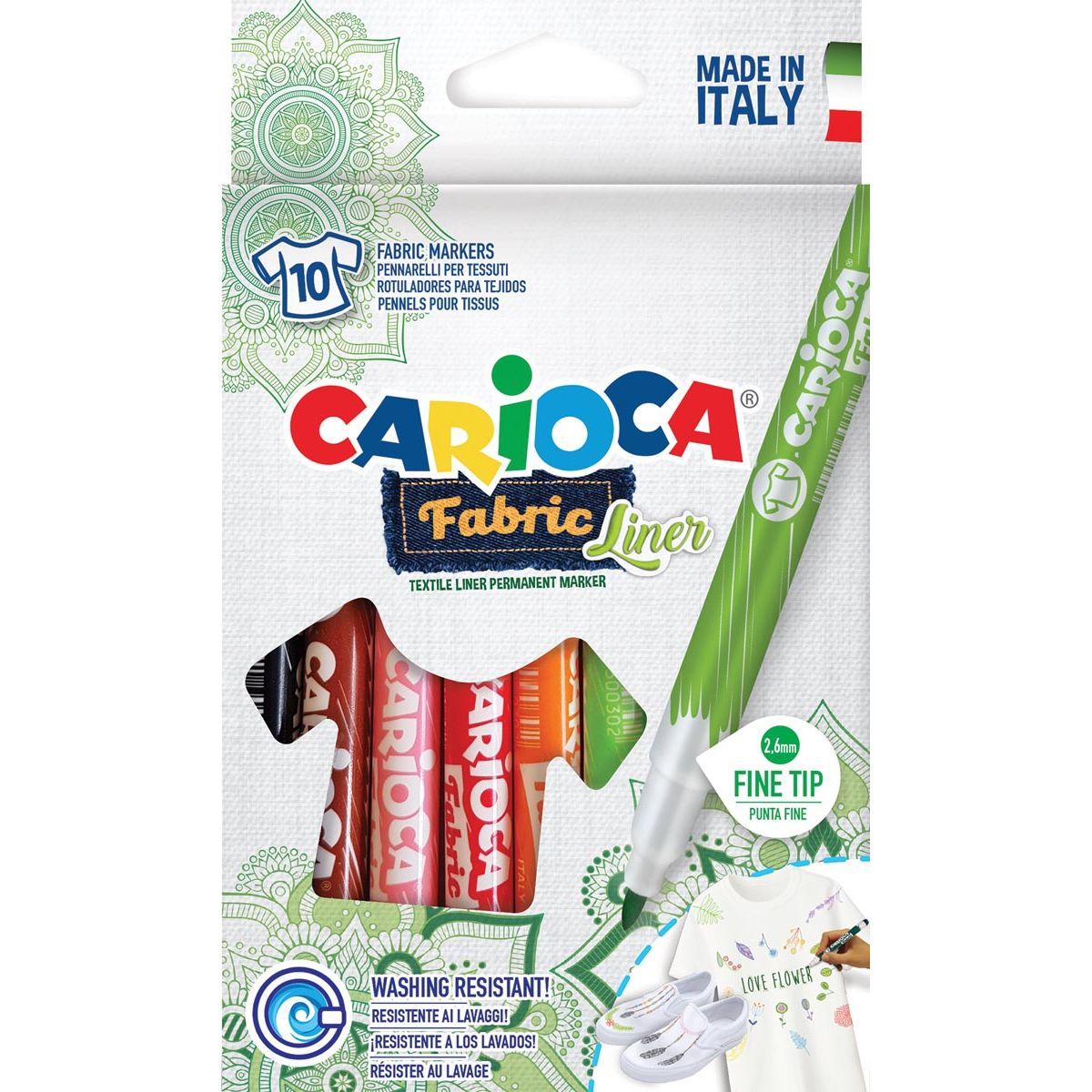 Carioca - Carcioca Textilstift Fabricliner, Schachtel mit 10 Stück in verschiedenen Farben