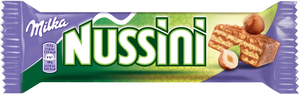 Milka - Miilka Nussini reep chocolademelk en hazelnoot, 31,5 g