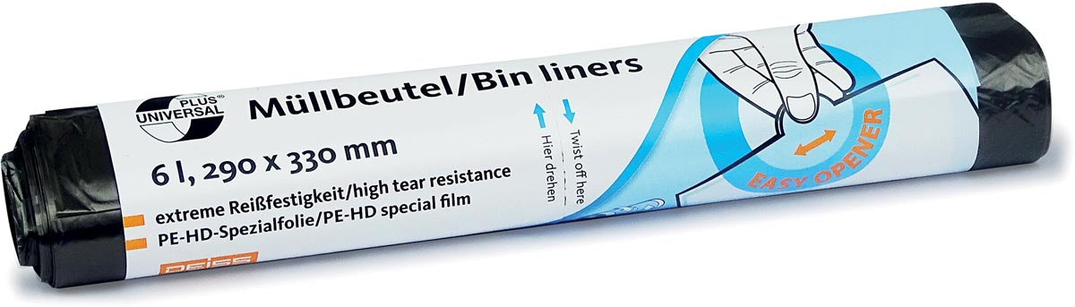 Klika - Vuilniszak 6 micron, ft 29 x 33 cm, 6 liter, zwart, rol van 50 stuks