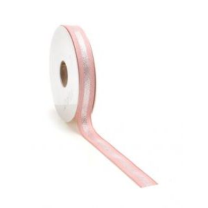 Ruban de luxe ruban filaire vieux rose avec argent 15mm x 20 mètres