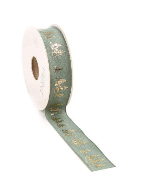 Ruban de Noël tissé SAPIN 25mm x 15 mètres vert sauge