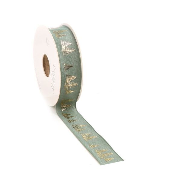 Ruban de Noël tissé SAPIN 25mm x 15 mètres vert sauge