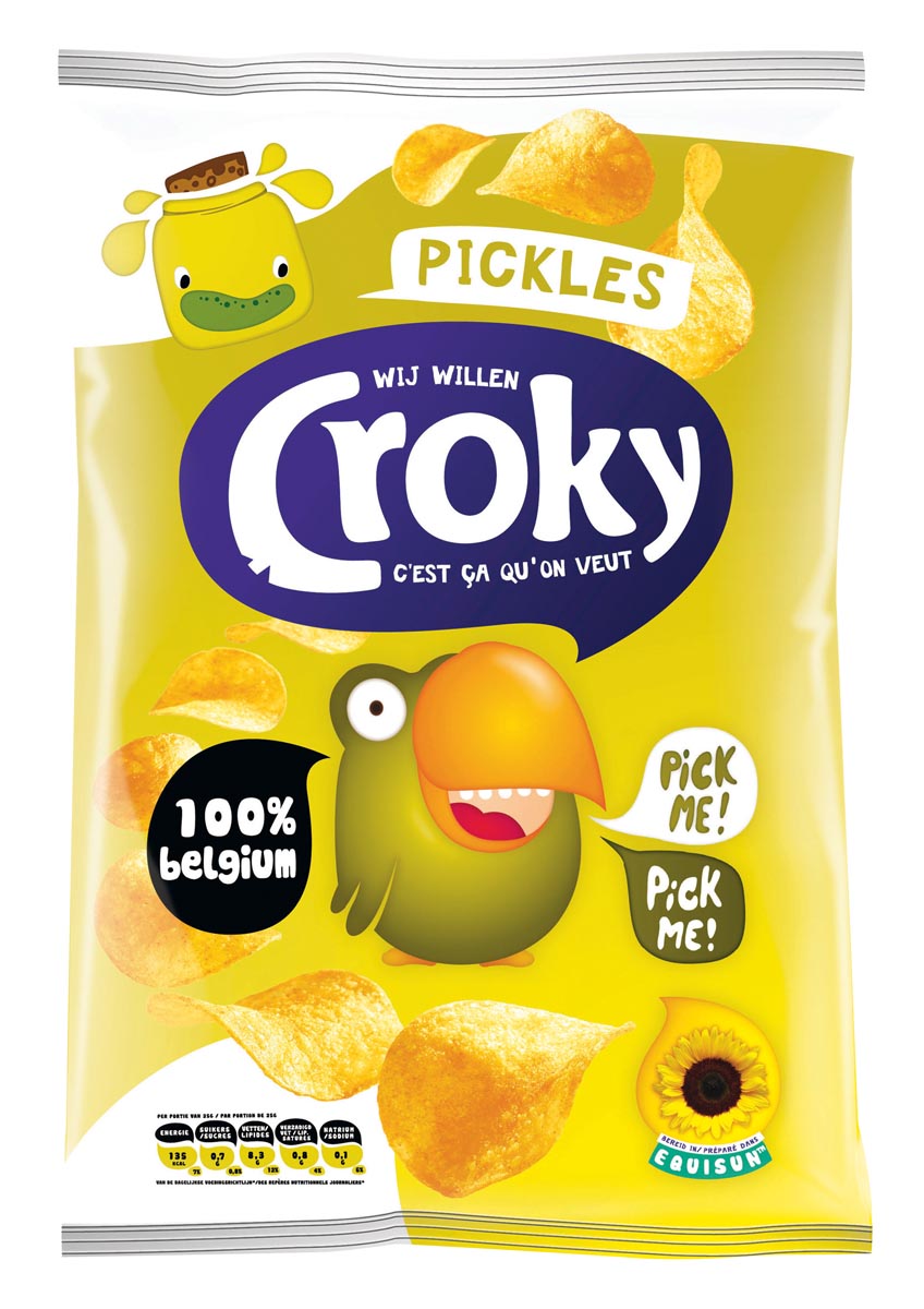 Croky - chips cornichons, sachet de 100 grammes