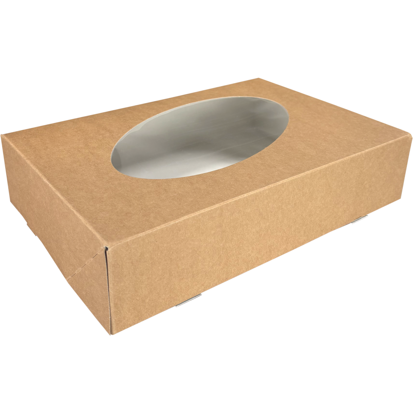 Klika - Cateringdoos | karton + PET | 360x250x80mm | met venster | bruin/wit | 100 stuks