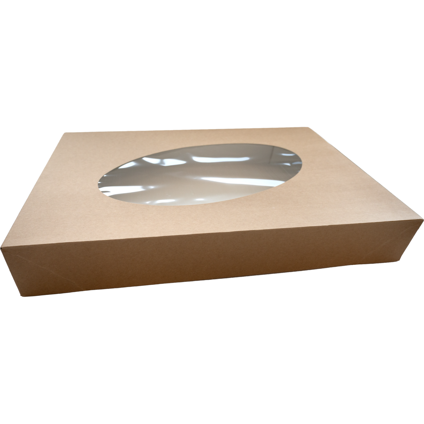 Klika - Cateringdoos | karton + PET | 550x375x80mm | met venster | losse deksel | bruin/wit | 40 stuks