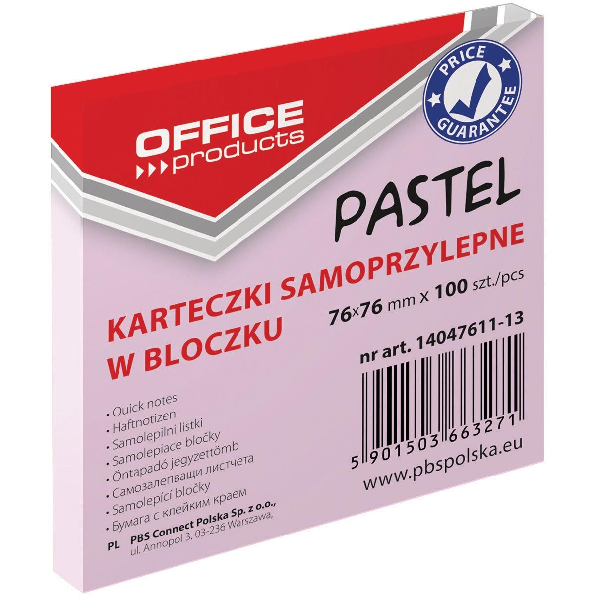 OFFICE products - memoblok tel, 76 x 76 mm, 100 vel, pastelroze