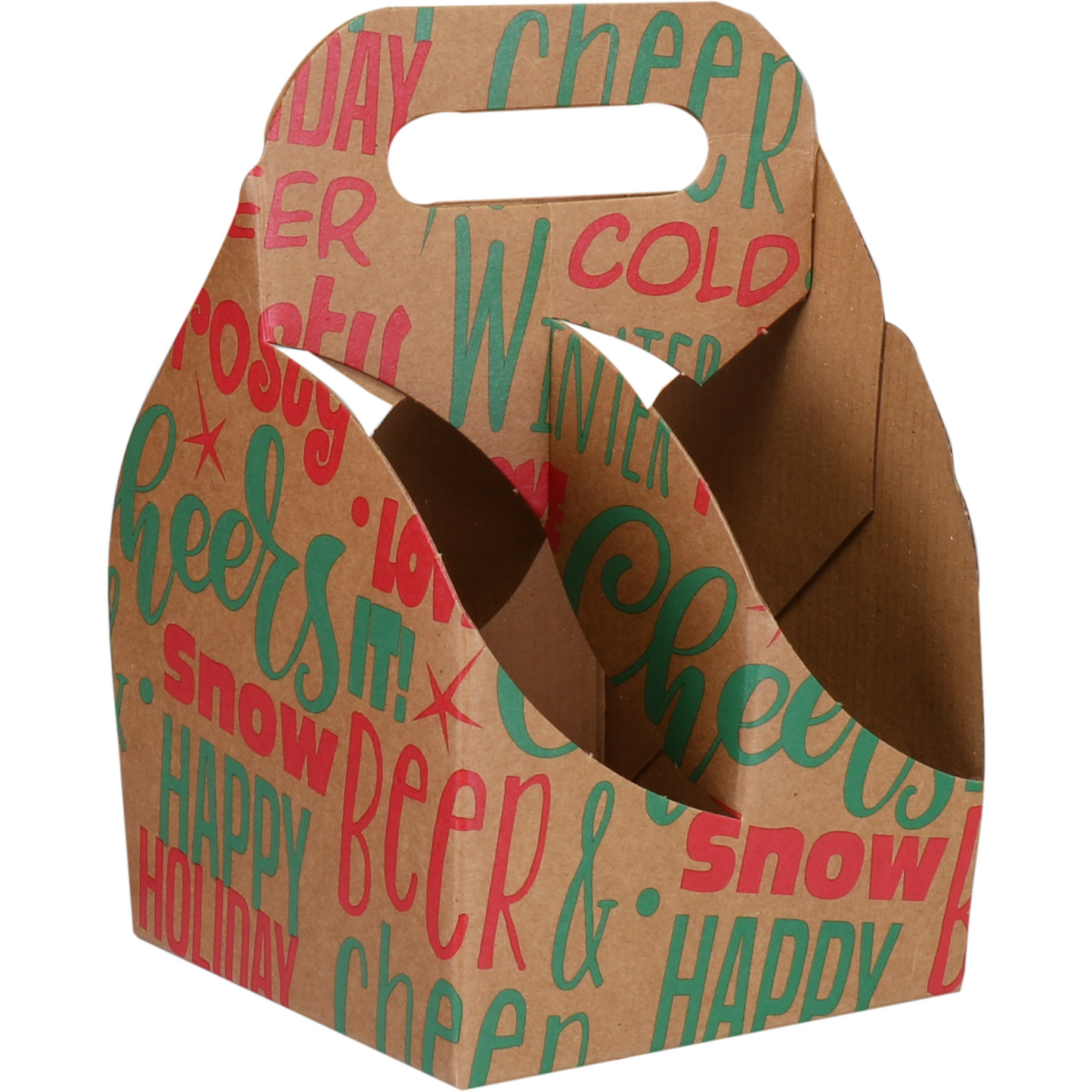 Klika - Draagtray | Winter words | 4-vaks | bier | 140x140x150mm | golfkarton | groen/rood | 100 stuks