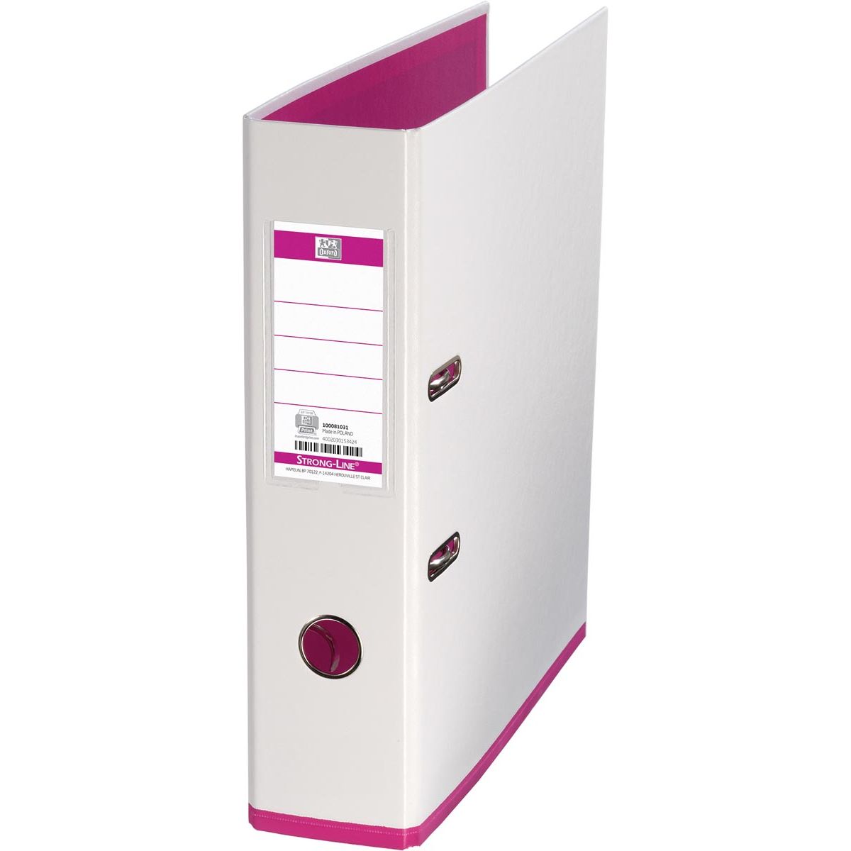 Oxford - MyColour ordner, formaat A4, uit karton, rug van 8 cm, wit-roze