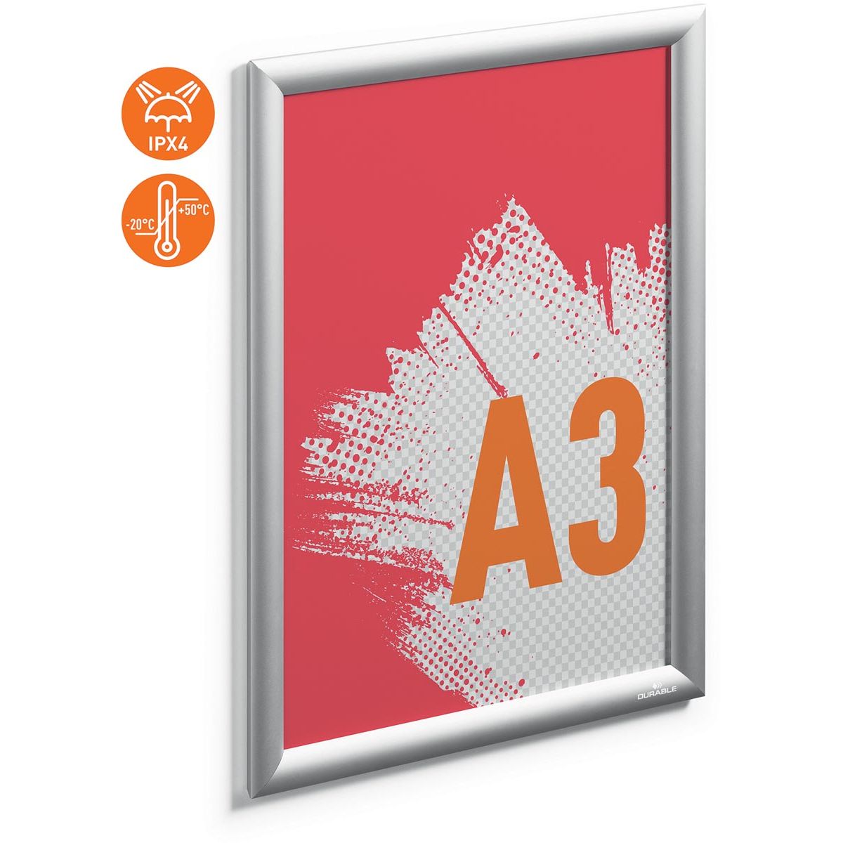 Durable - clicklijst Outdoor, uit aluminium, zilver, waterdicht, ft A3