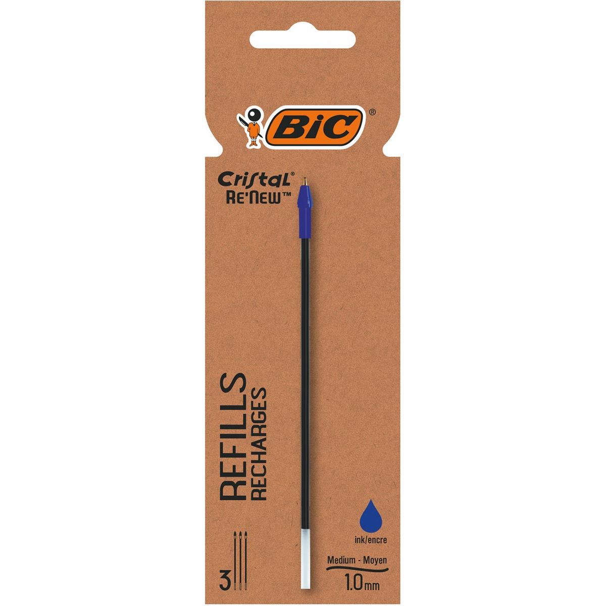 Bic - Cristal Re-New Kugelschreibermine, mittel, 3 Stück, blau