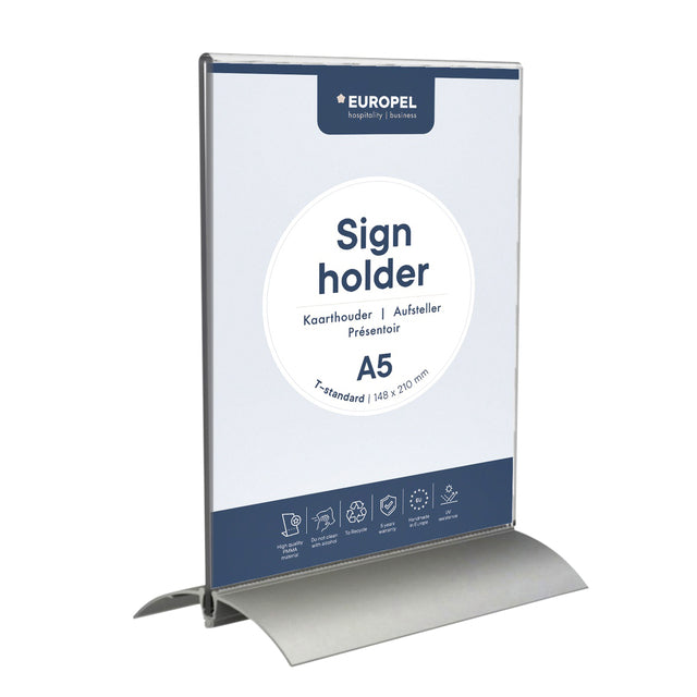 Europel - Porte-cartes pel T-standard A5 debout acrylique / aluminium