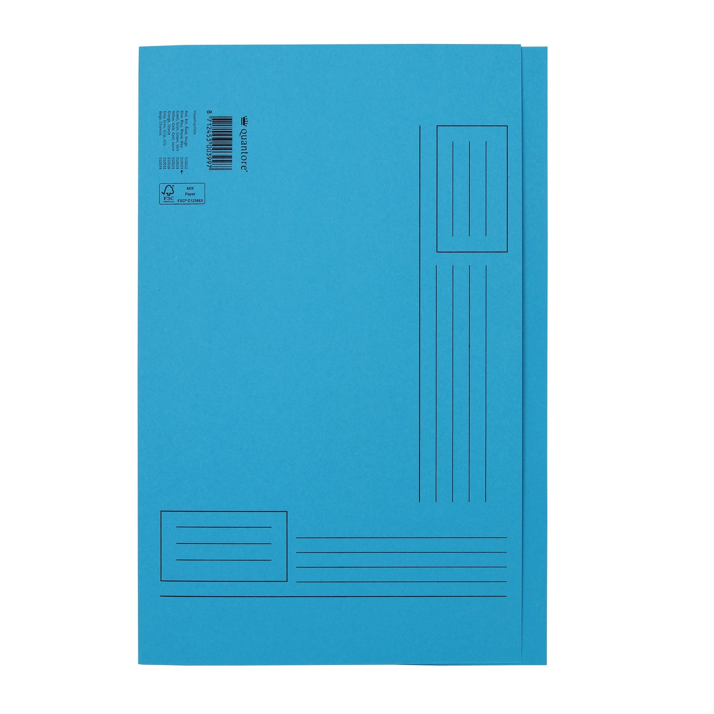 Quantore - Vouwmap Folio ongelijke zijde 250gr blauw