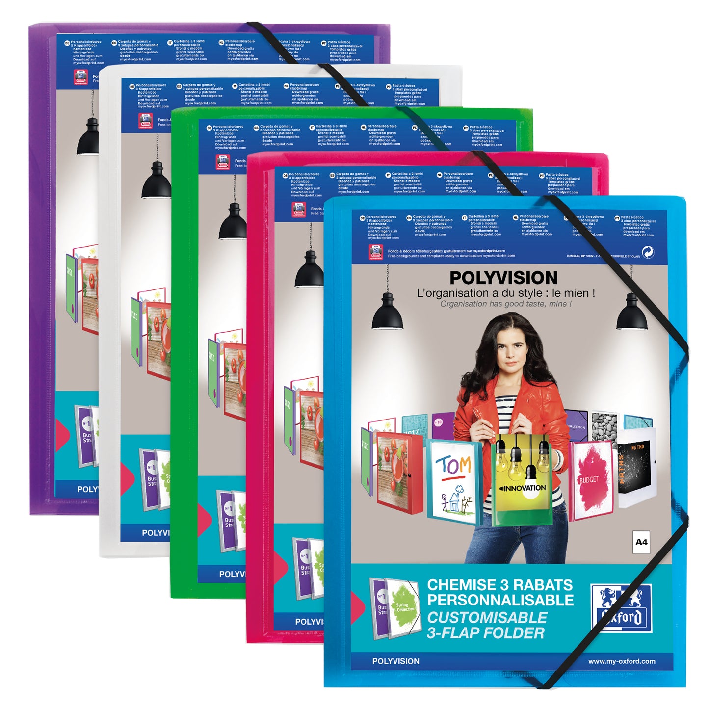 Oxford - Dossier Elasto Polyvision A4 avec pochette insert 3 rabats PP assortis | 20 pièces