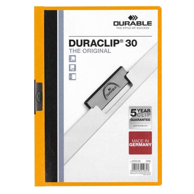Langlebig - Klemmmappe Duraclip A4 3mm 30 Blatt orange