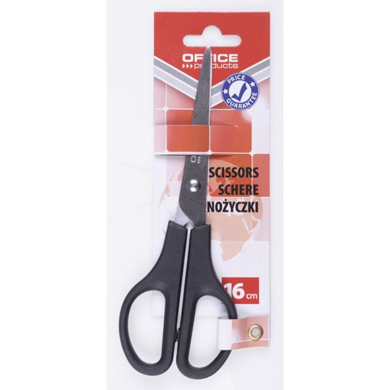 OFFICE products - schaar, 16 cm, rechts en links, scherpe punt, zwart, blister van 1 stuk