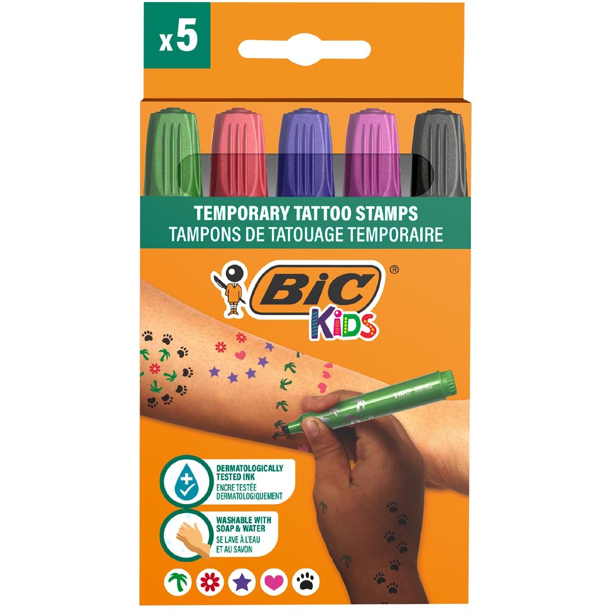 BIC - Kids tijdelijke tattoo stempels, assorti, set van 5 stuks