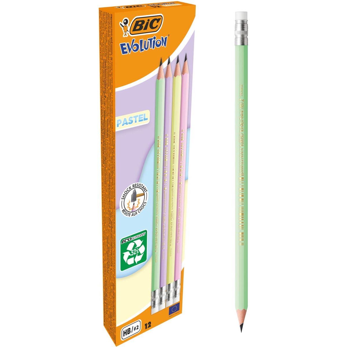 BIC - grafietpotlood Evolution tel HB met gom, doos van 12 stuks, assorti