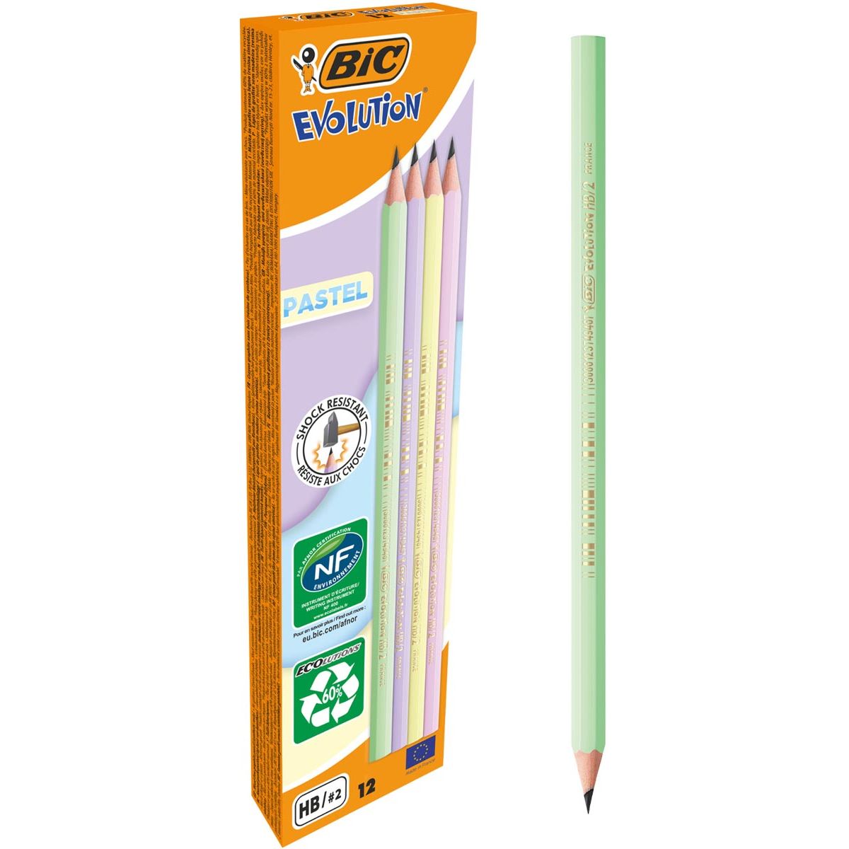 Bic - crayon graphite Evolution tel HB, boîte de 12 pièces, assortis