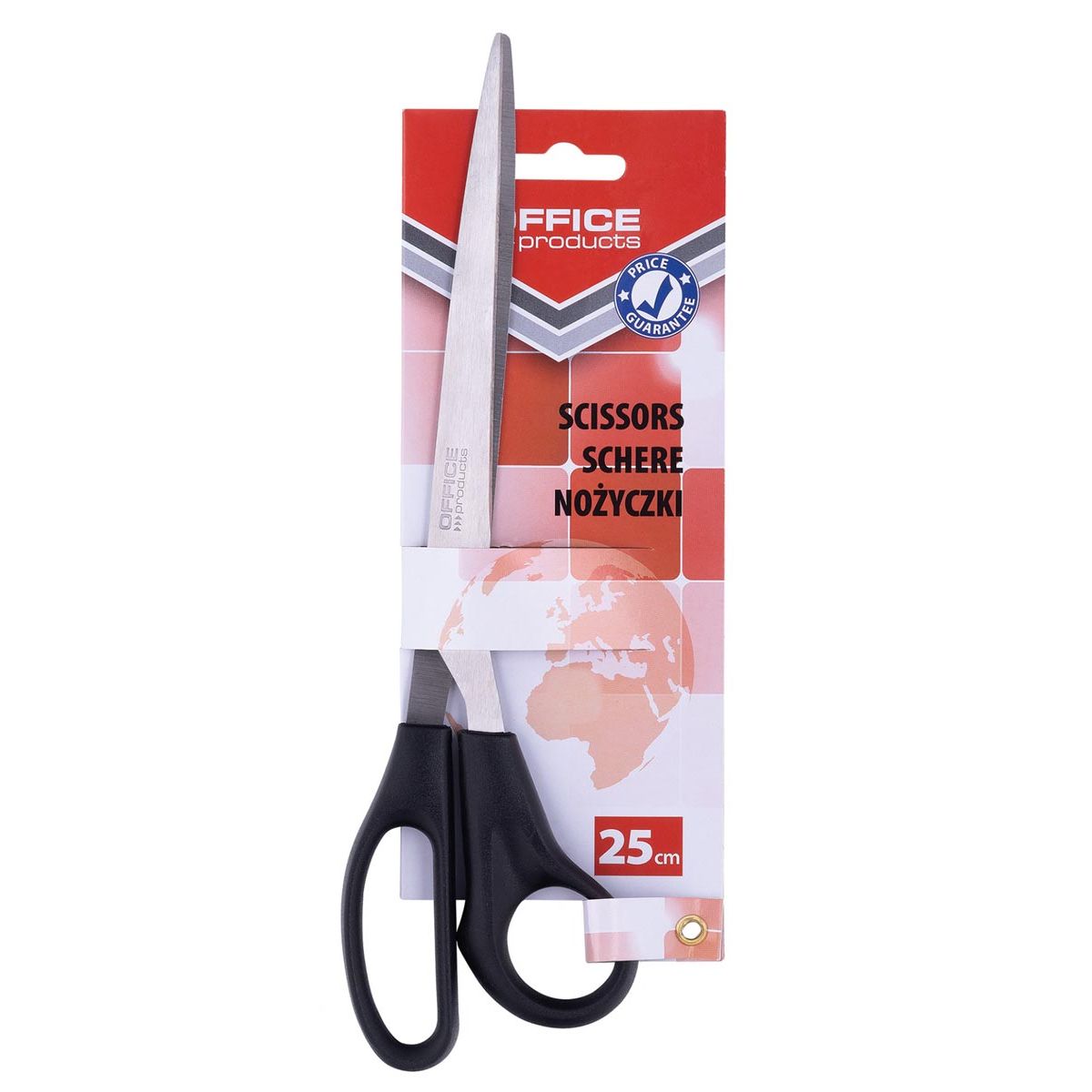 OFFICE products - schaar, 25 cm, rechts en links, scherpe punt, zwart, blister van 1 stuk