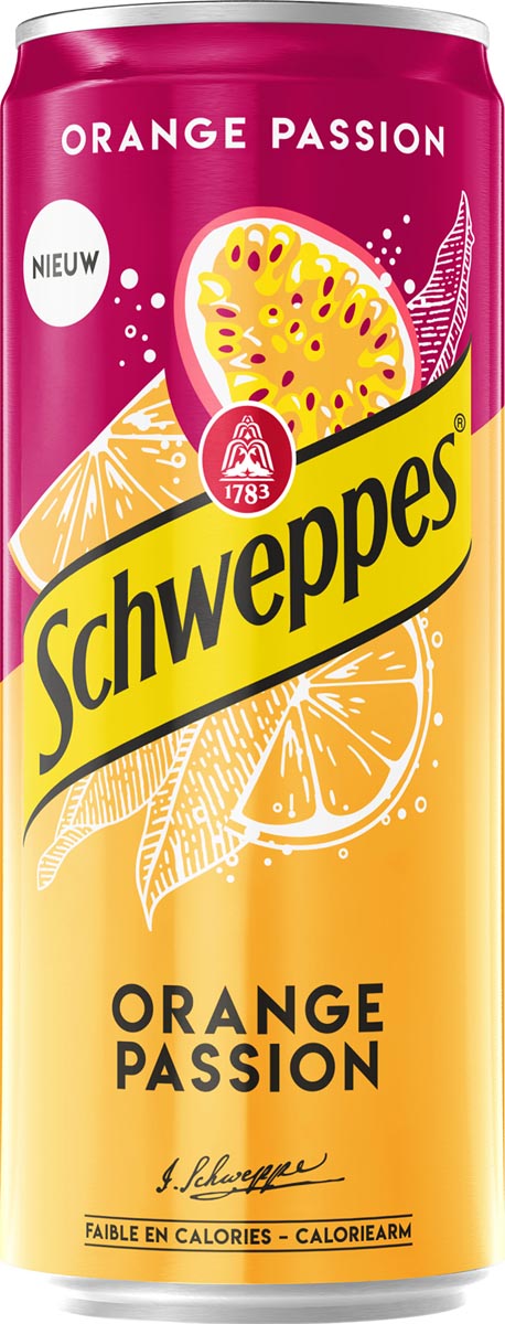 Schweppes - Orange sion frisdrank, sleek blik van 33 cl, pak van 24 stuks