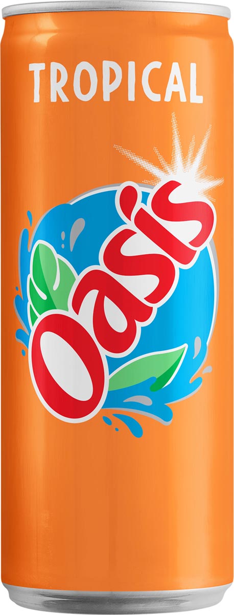 Oasis - Tropical vruchtenlimonade, sleek blik van 33 cl, pak van 24 stuks