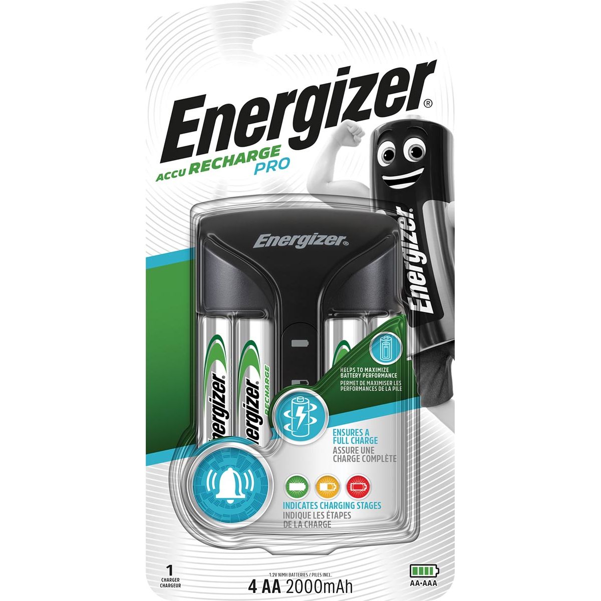 Energizer - Chargeur de batterie Battery Charger Pro, comprenant 4 piles AA, sous blister