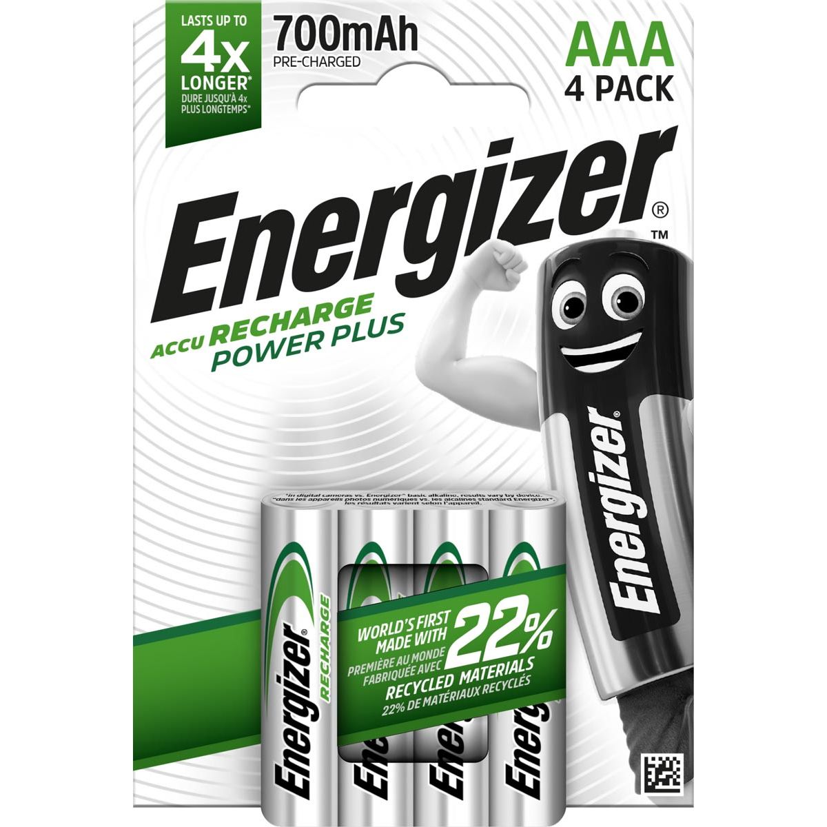 Energizer - herlaadbare batterijen Power Plus AAA, blister van 4 stuks