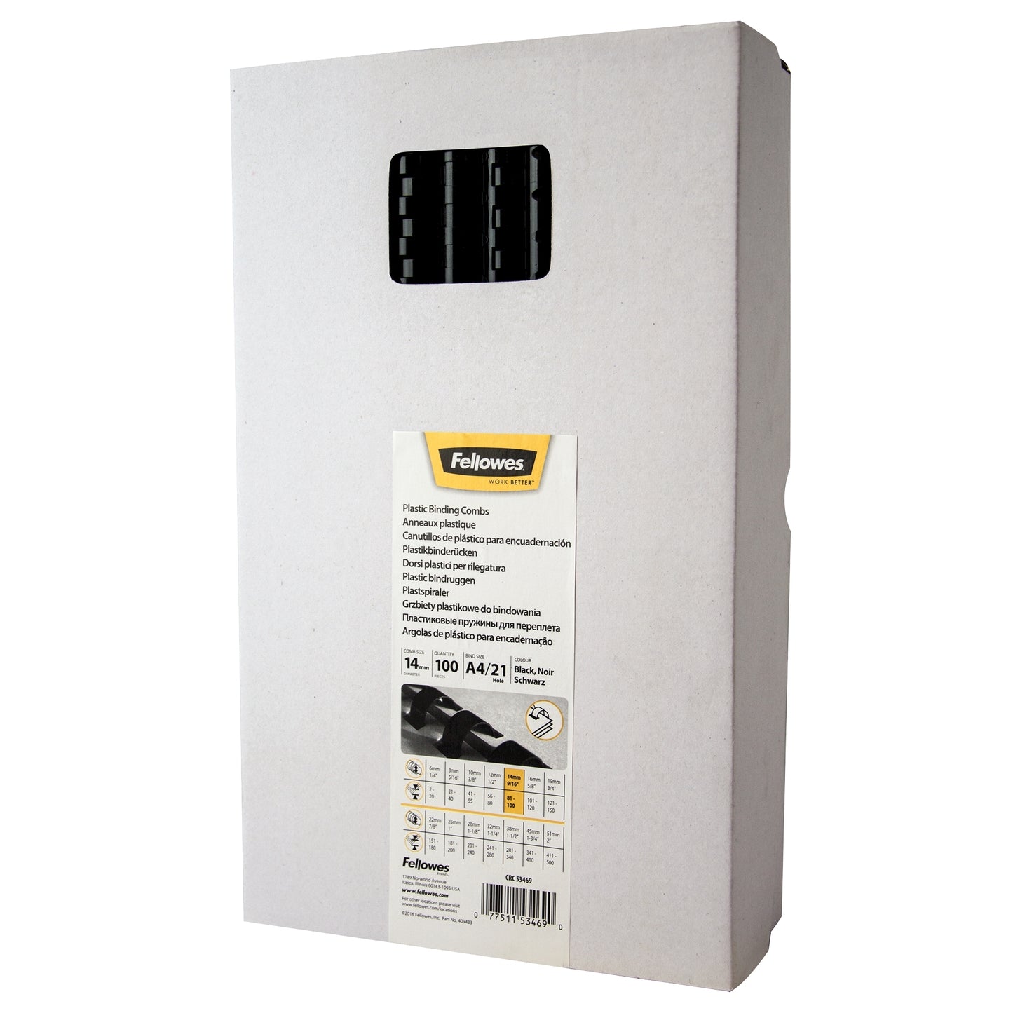 Fellowes - Binderücken 14mm 21 Ringe A4 schwarz