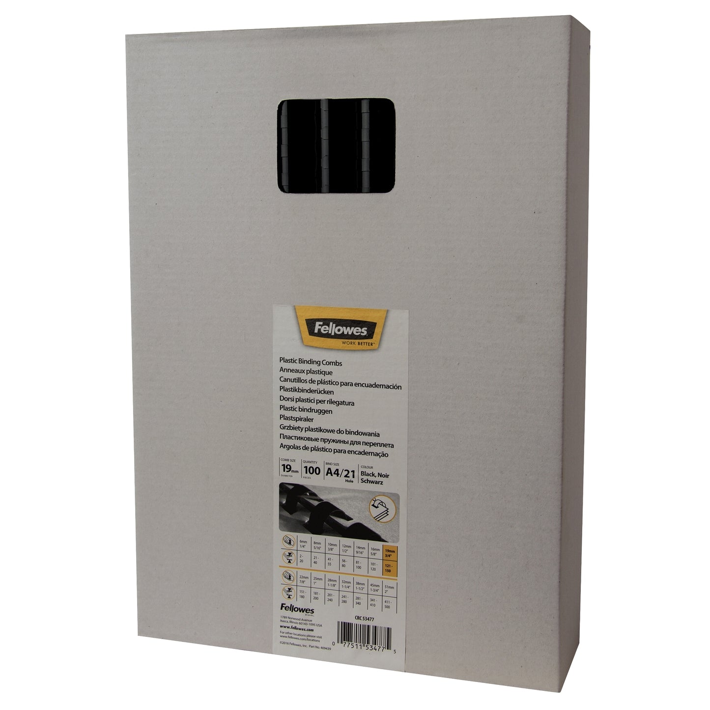 Fellowes - Bindrug 19mm 21rings a4 zwart