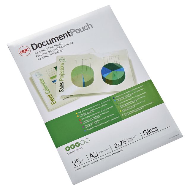 GBC - Pochette à plastifier a3 2x75microns brillant