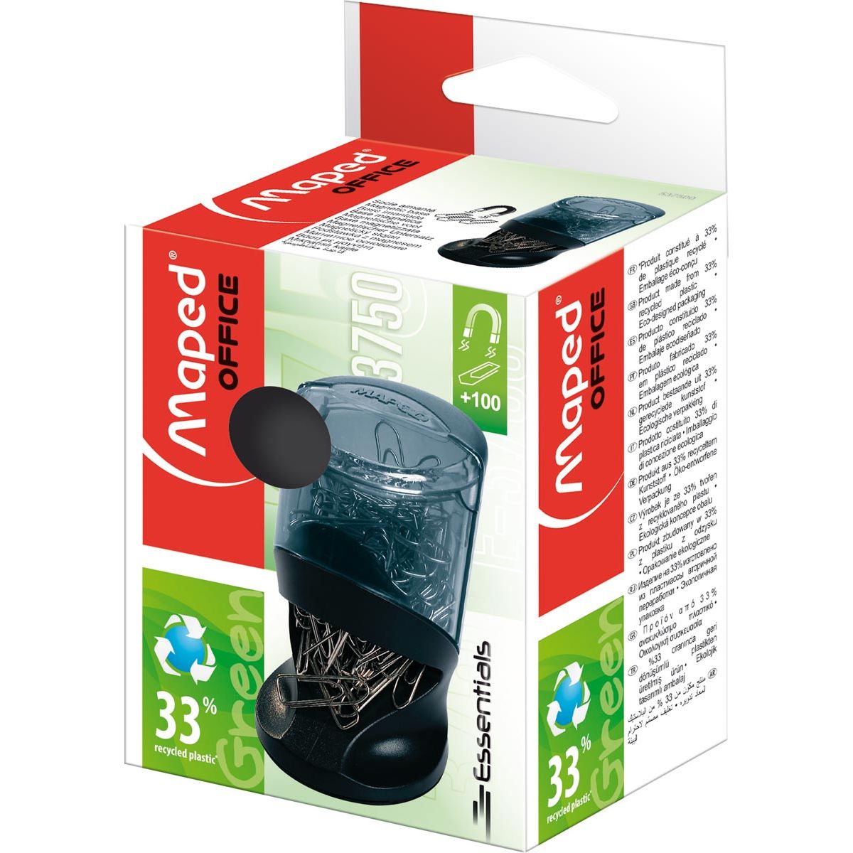 Maped - papierklemhouder Essentials Green, grijs/zwart, met 100 paperclips